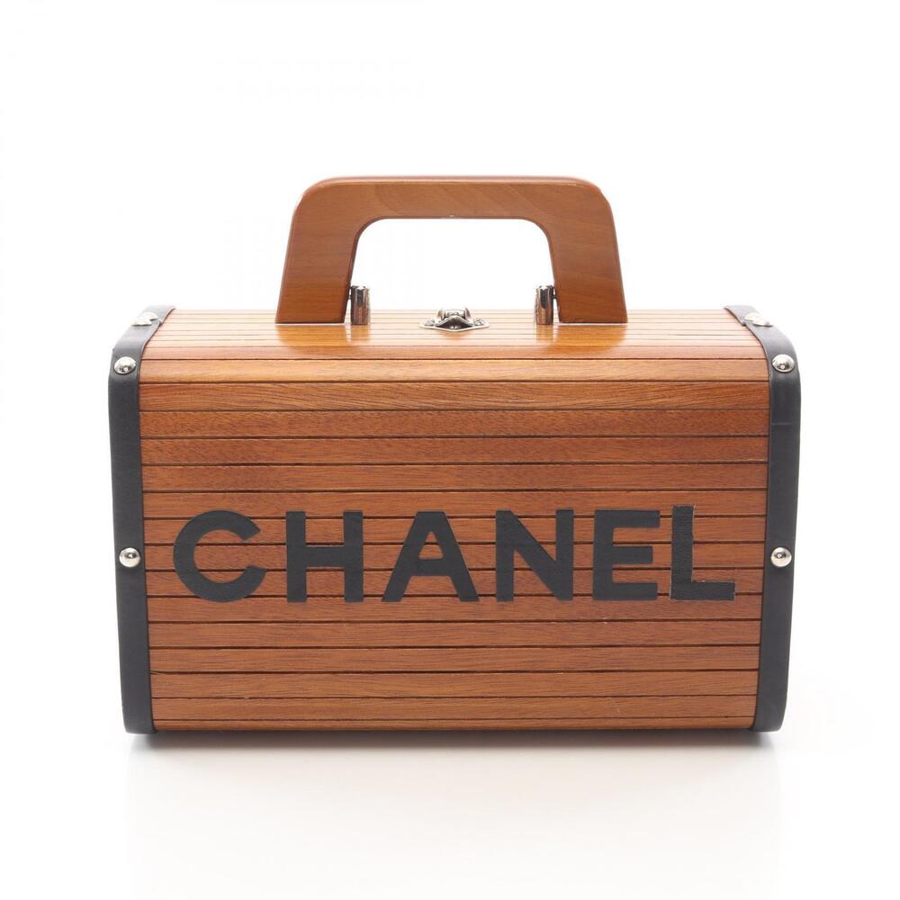 Chanel Coco Mark Handbag Leather Wood Brown Black